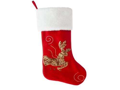 Vianočná dekorácia - Červená ponožka so zlatými flitrami soba, 50 cm